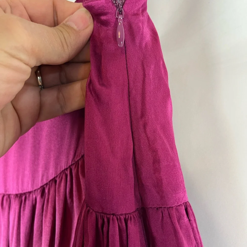 Kenar 100% Silk Ombré Bubble Skirt Size 10 Pink Ivory Blue Lined Midi Boho Party